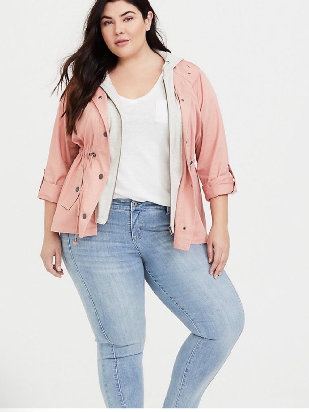 Torrid Light Pink Grey Hooded Utility Lightweight Jacket Layered Plus Size 1 1X